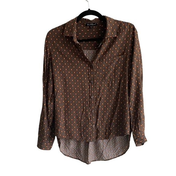 VELVET HEART Printed Button Front Long Sleeve Blouse Brown S - Picture 1 of 7